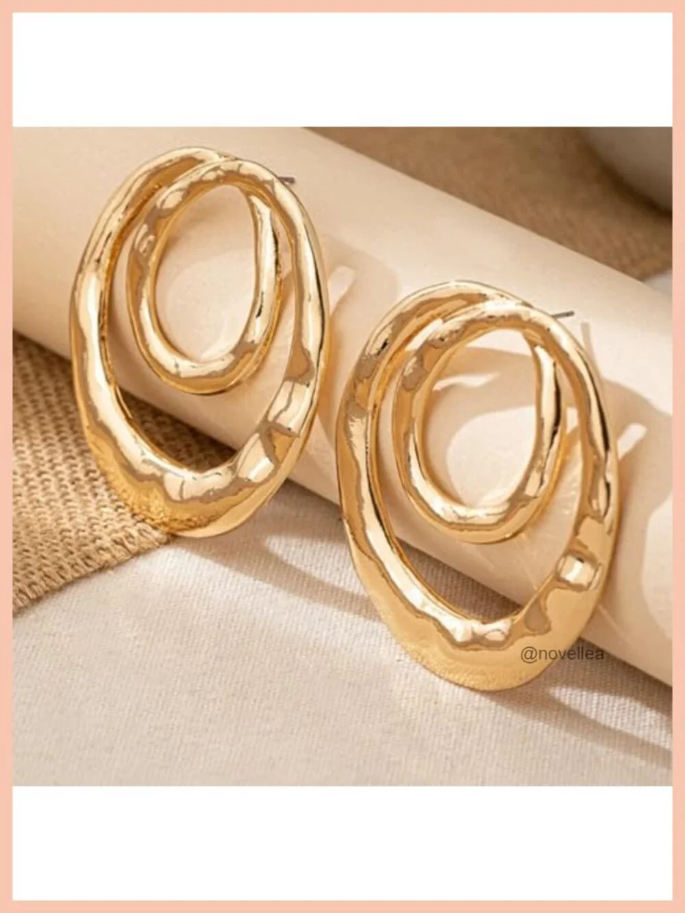 Hammered Geometric Double Hoop Dangle Earrings Gold Silver Leopard Print